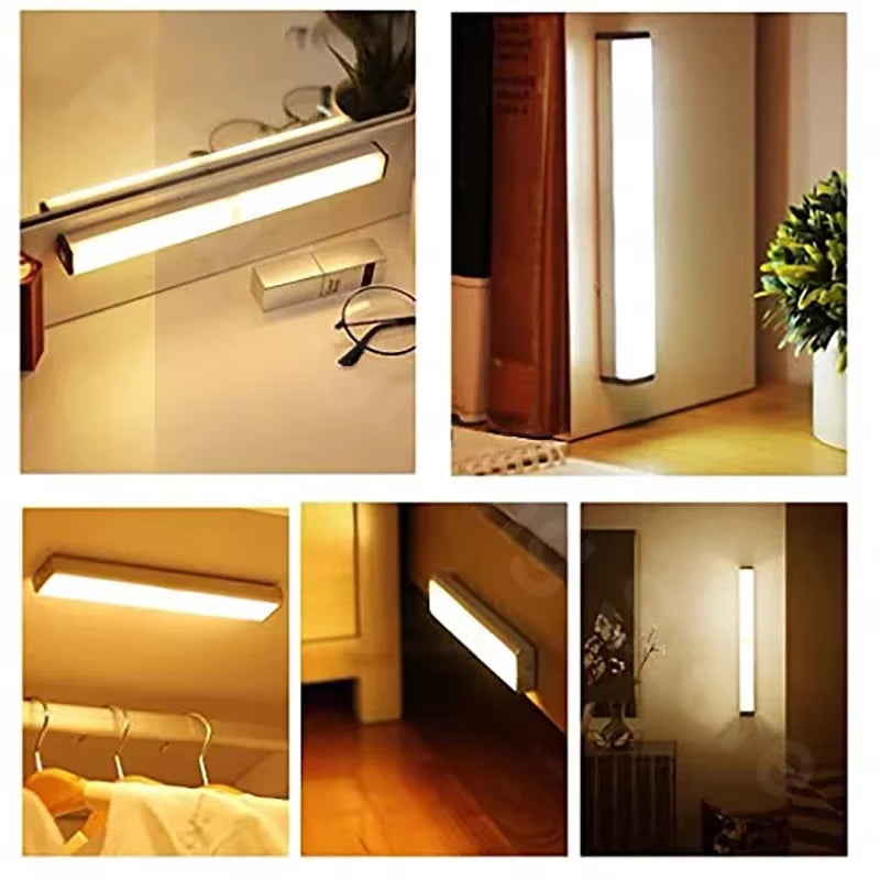 Smart Motion Activated LED Night Light USB Rechargeable Wireless for Kitchen Cabinet Wardrobe Stairs Hallway Lighting