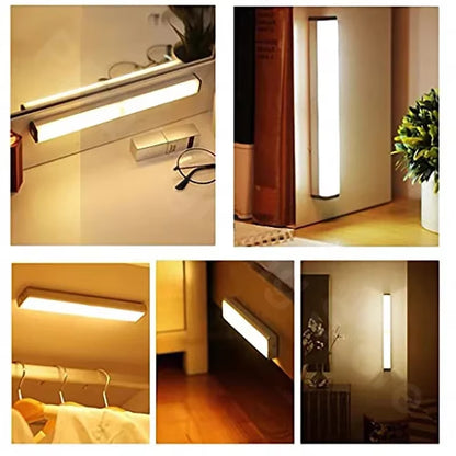 Smart Motion Activated LED Night Light USB Rechargeable Wireless for Kitchen Cabinet Wardrobe Stairs Hallway Lighting