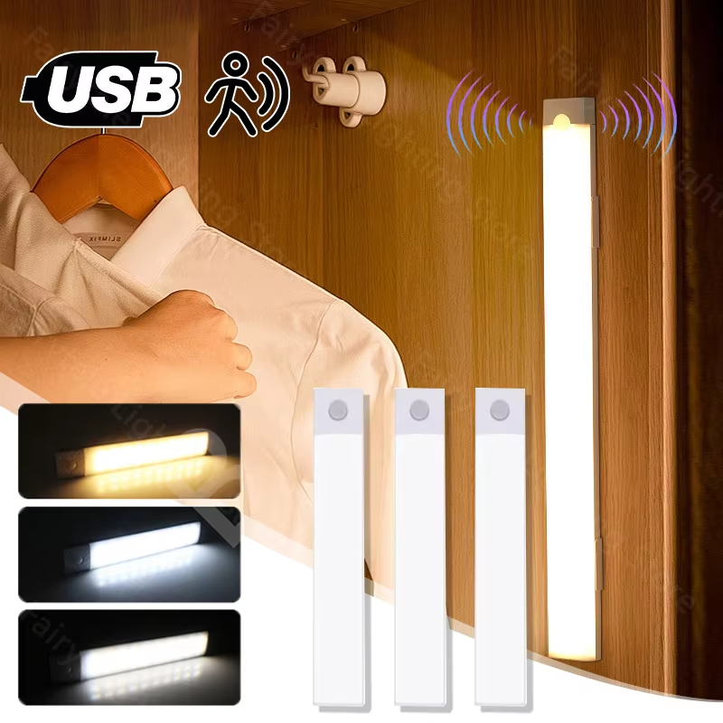 Smart Motion Activated LED Night Light USB Rechargeable Wireless for Kitchen Cabinet Wardrobe Stairs Hallway Lighting