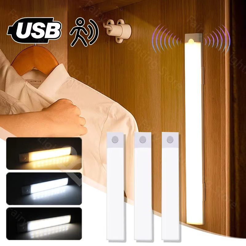 Smart Motion Activated LED Night Light USB Rechargeable Wireless for Kitchen Cabinet Wardrobe Stairs Hallway Lighting